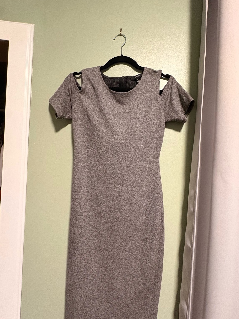 Gray Cold-Shoulder Midi Sheath Dress